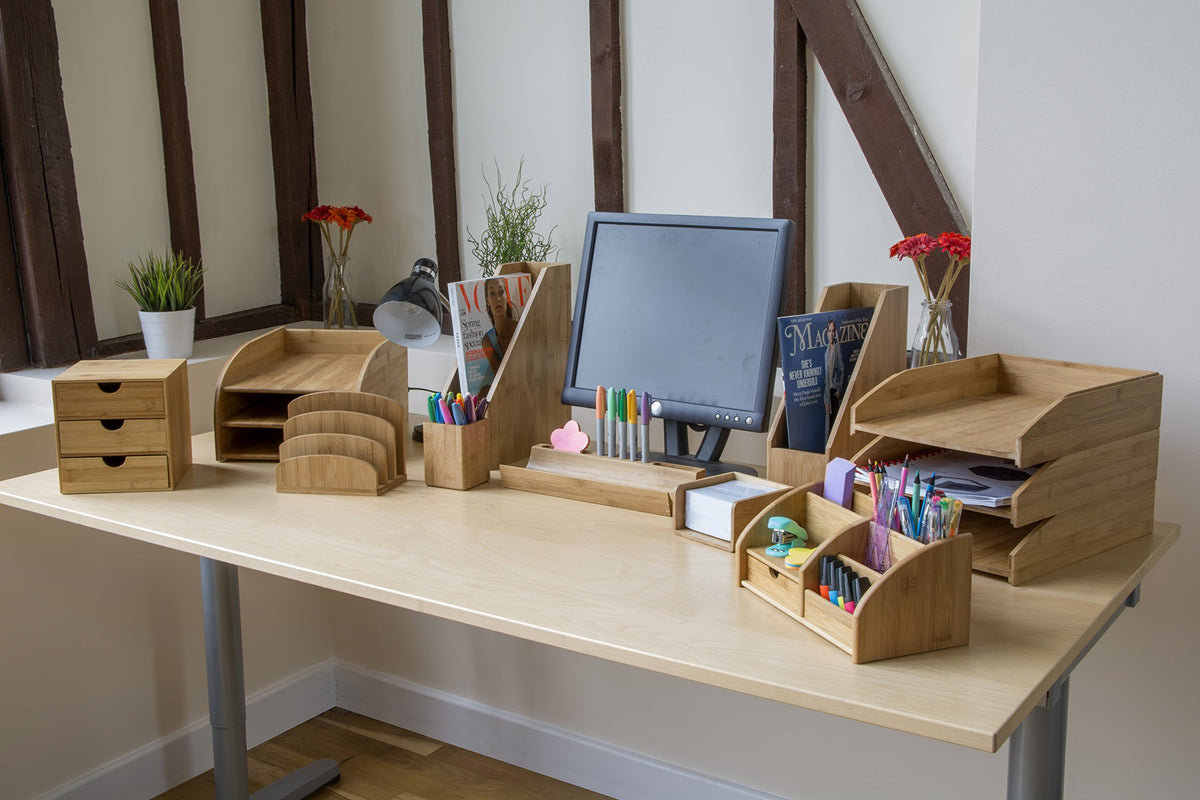 Bamboo Letter & Mail Holder — Natural Desk File Rack, Envelope & Document Organizer