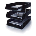 Black A4 Plastic Letter File Trays with Risers (3 Trays, 2 Risers)