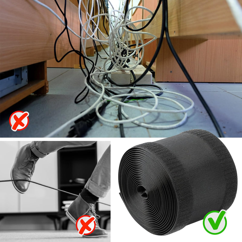 Black Floor Cable Protector 10ft Durable Cable Cover for Carpet & Office