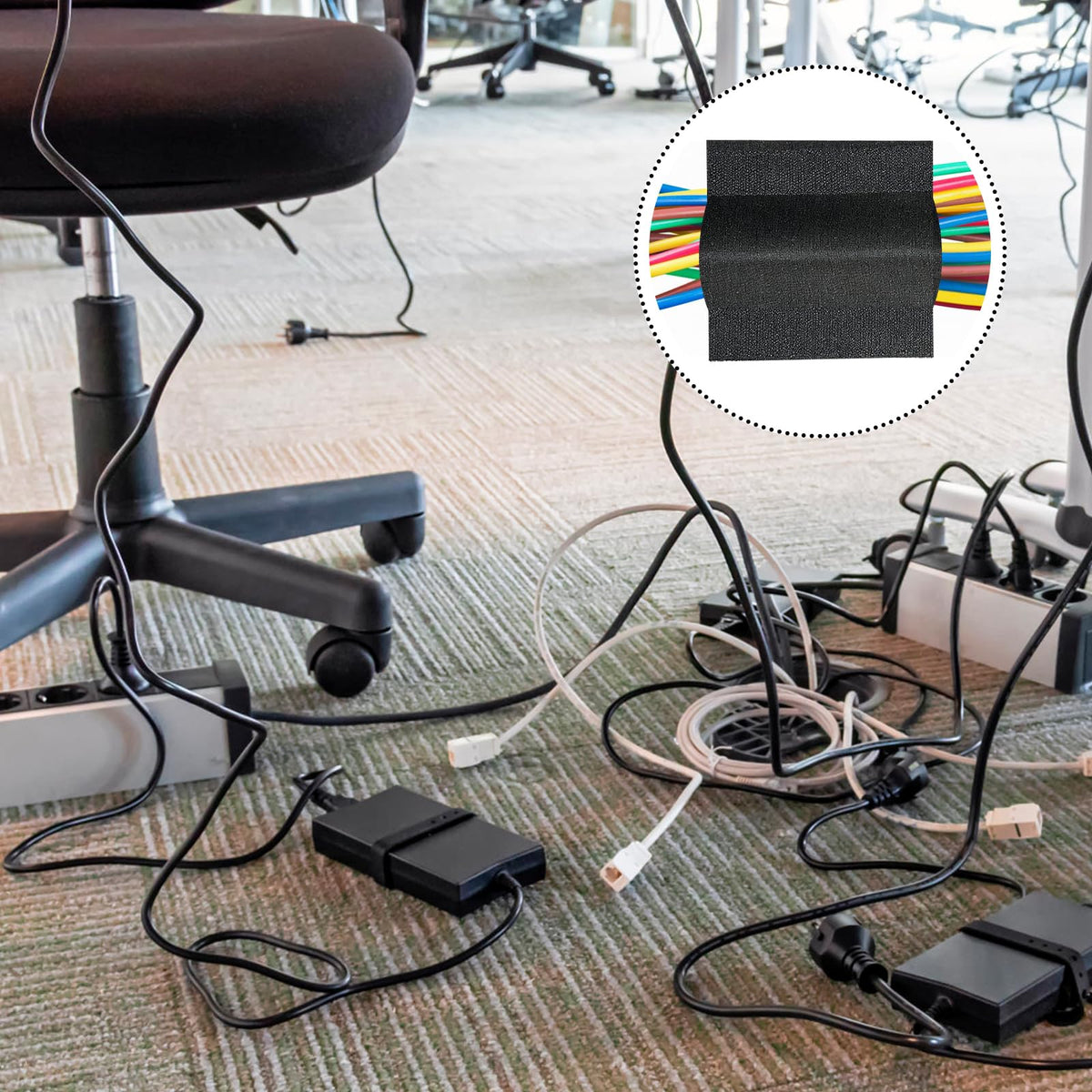 Black Floor Cable Protector 10ft Durable Cable Cover for Carpet & Office