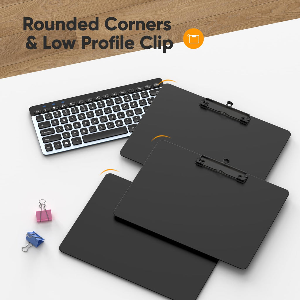 Black Horizontal Clipboard 12.5 x 9 in — Letter/A4 Landscape, Low-Profile Clip