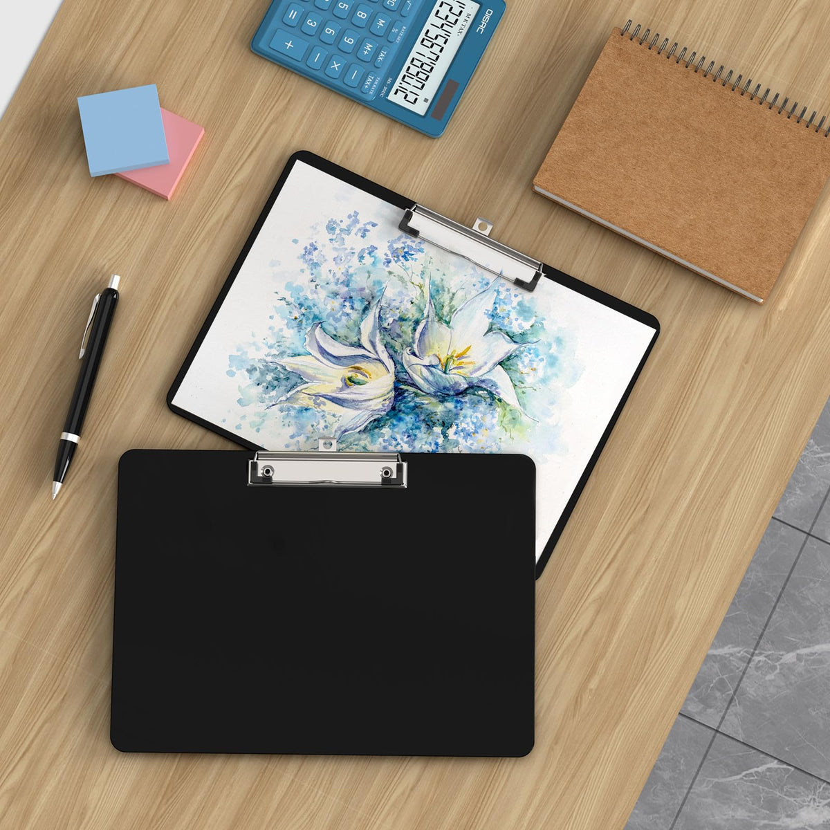 Black Horizontal Clipboard 12.5 x 9 in — Letter/A4 Landscape, Low-Profile Clip