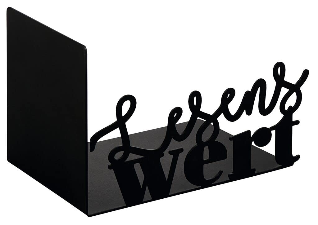 Black Metal Bookend with Cut-Out "Reading Worth" Lettering, Metal Book Stand