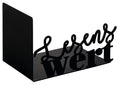 Black Metal Bookend with Cut-Out "Reading Worth" Lettering, Metal Book Stand