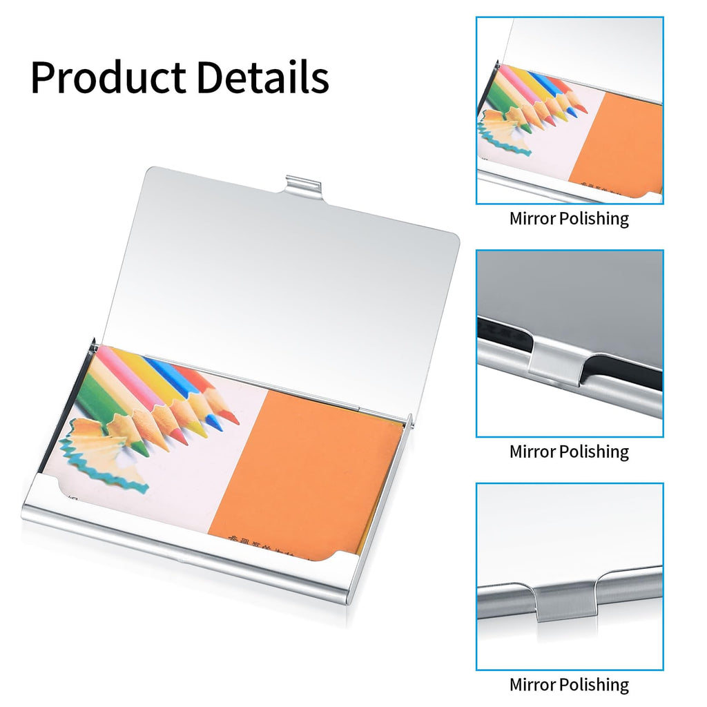 Business Card Holder 2-Pack — Stainless Steel Slim Portable Case