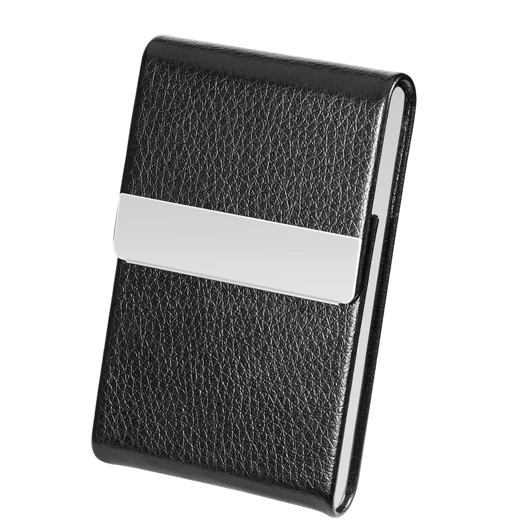 Business Card Holder Metal PU Leather Case with RFID Blocking (Black)