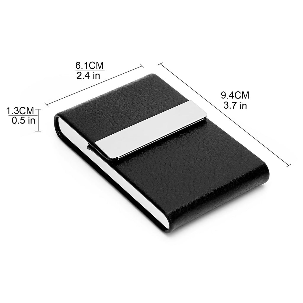 Business Card Holder Metal PU Leather Case with RFID Blocking (Black)