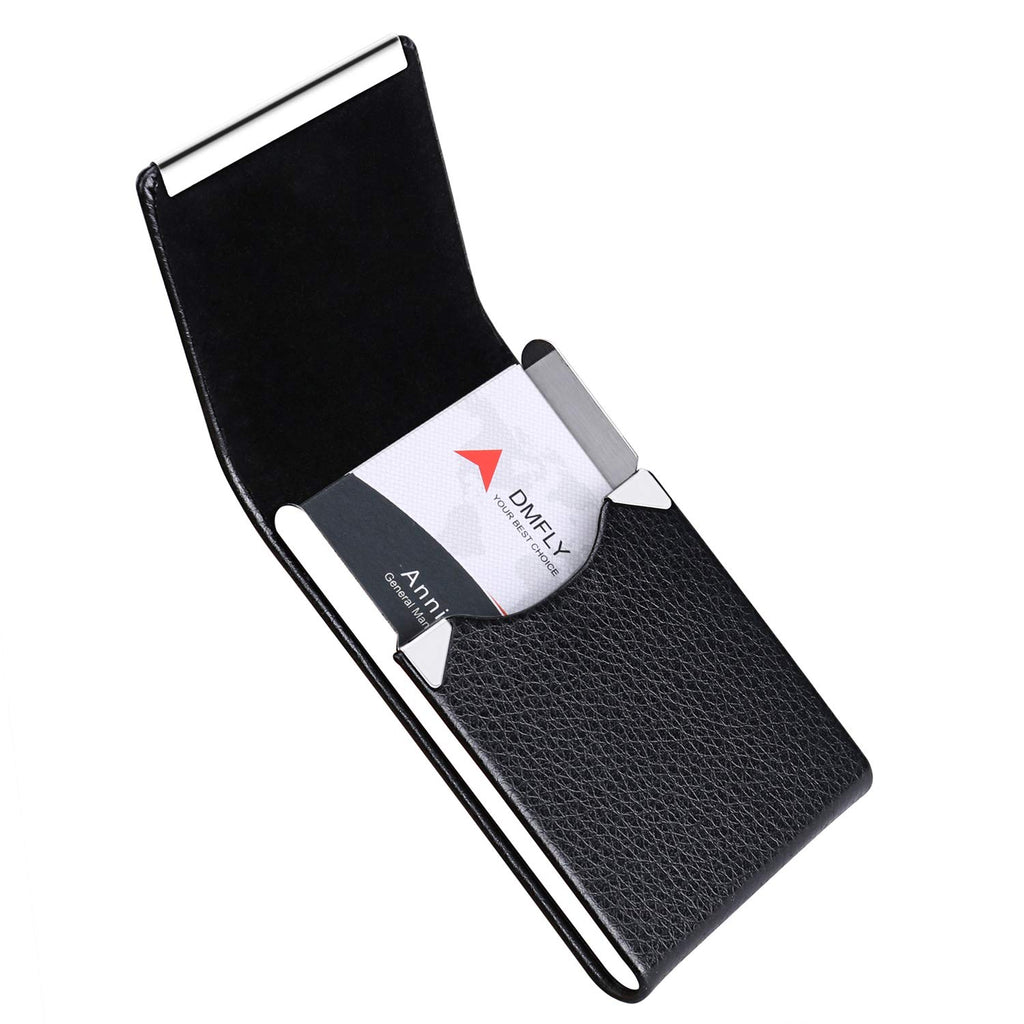 Business Card Holder Metal PU Leather Case with RFID Blocking (Black)
