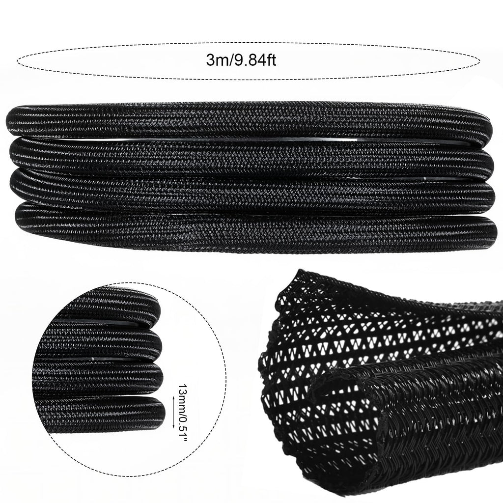 Cable Management Sleeve 13mm x 3m — Cable Protector Tube Black