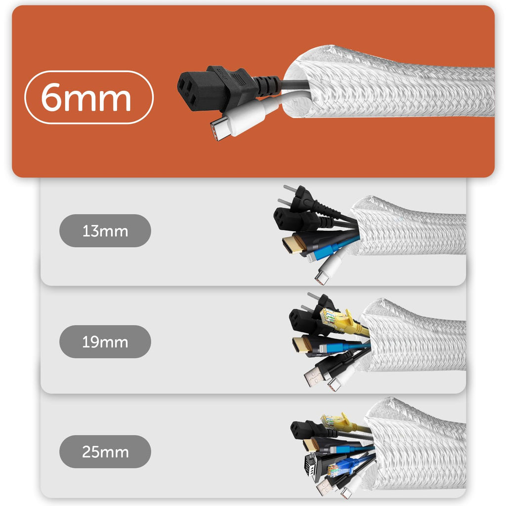 Cable Sleeve Ø6mm x 3m, White — for 1–2 Cables