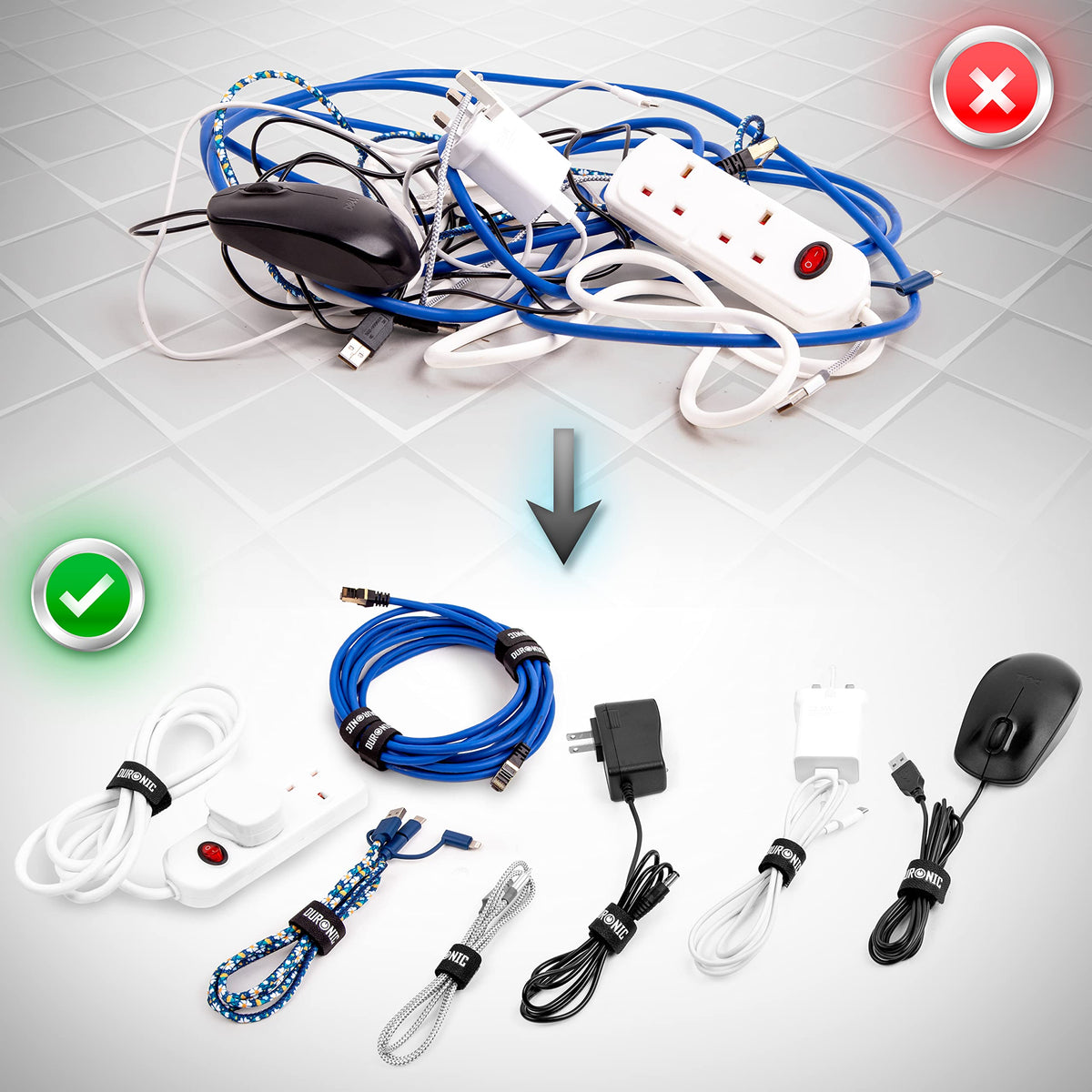 Cable Tidy Hook & Loop Straps Reusable 24-Pack for HDMI USB