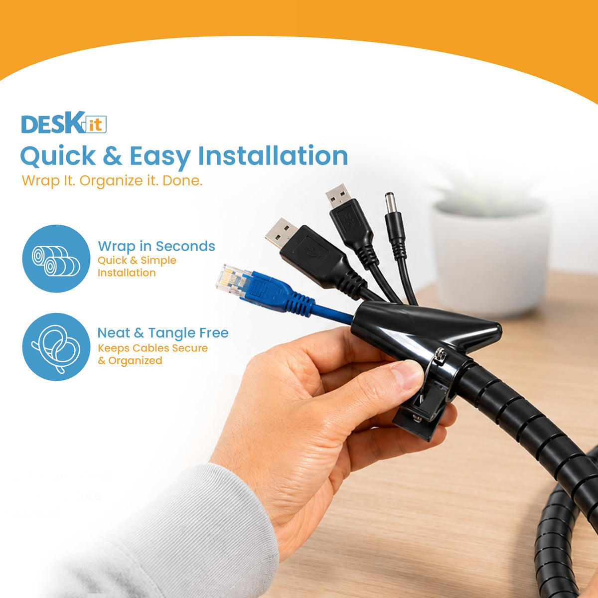 Cable Tidy Sleeve 6m — Flexible 20mm Spiral Cable Organizer (Black)