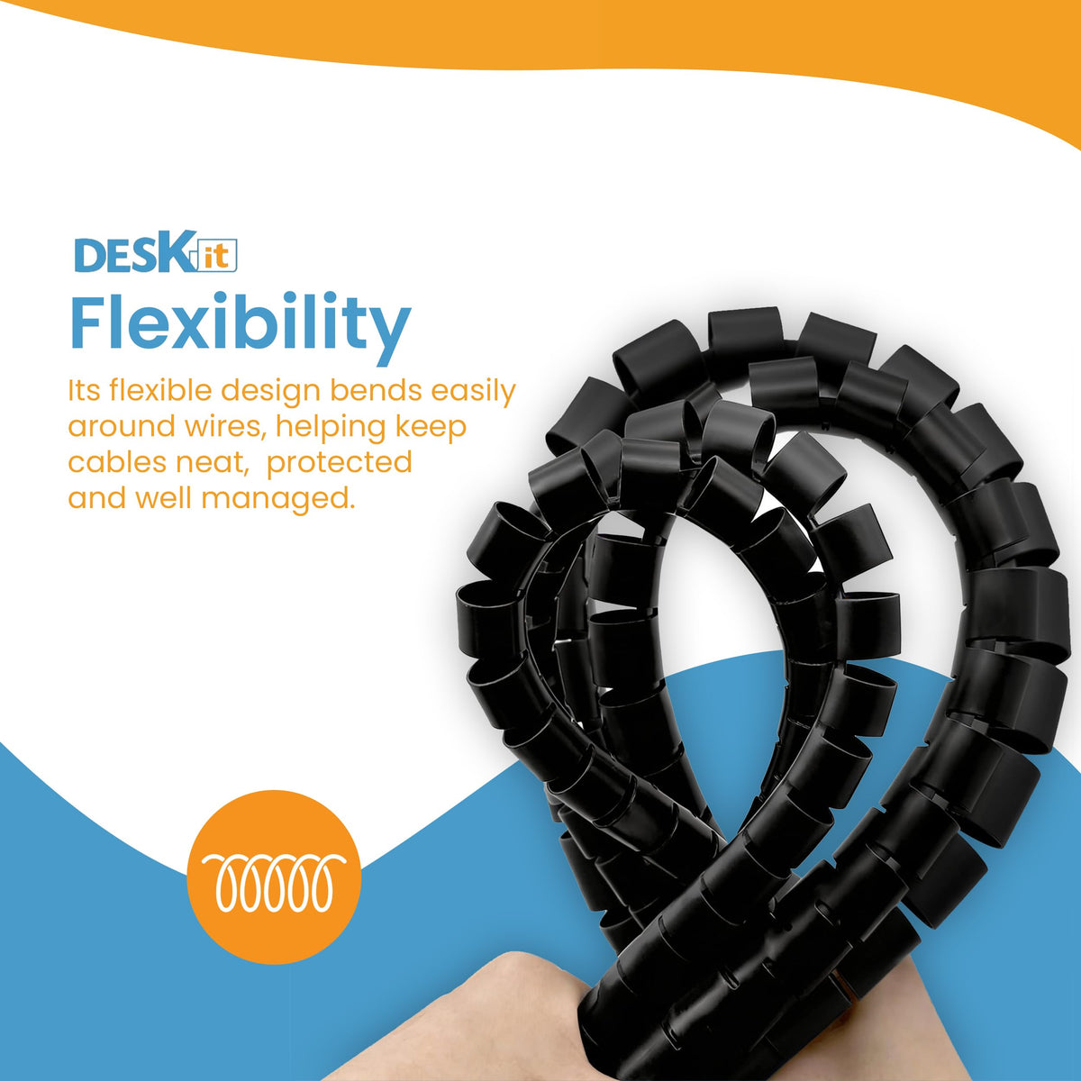 Cable Tidy Sleeve 6m — Flexible 20mm Spiral Cable Organizer (Black)