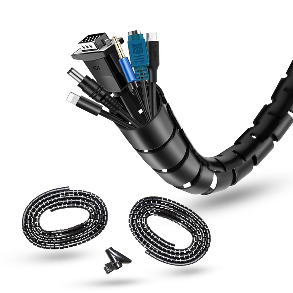 Cable Tidy Sleeve 6m — Flexible 20mm Spiral Cable Organizer (Black)