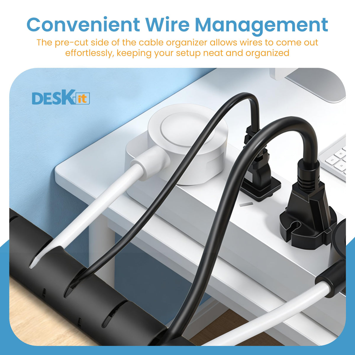 Cable Tidy Sleeve 6m — Flexible 20mm Spiral Cable Organizer (Black)