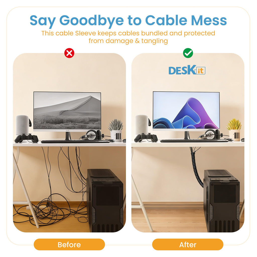 Cable Tidy Sleeve 6m — Flexible 20mm Spiral Cable Organizer (Black)