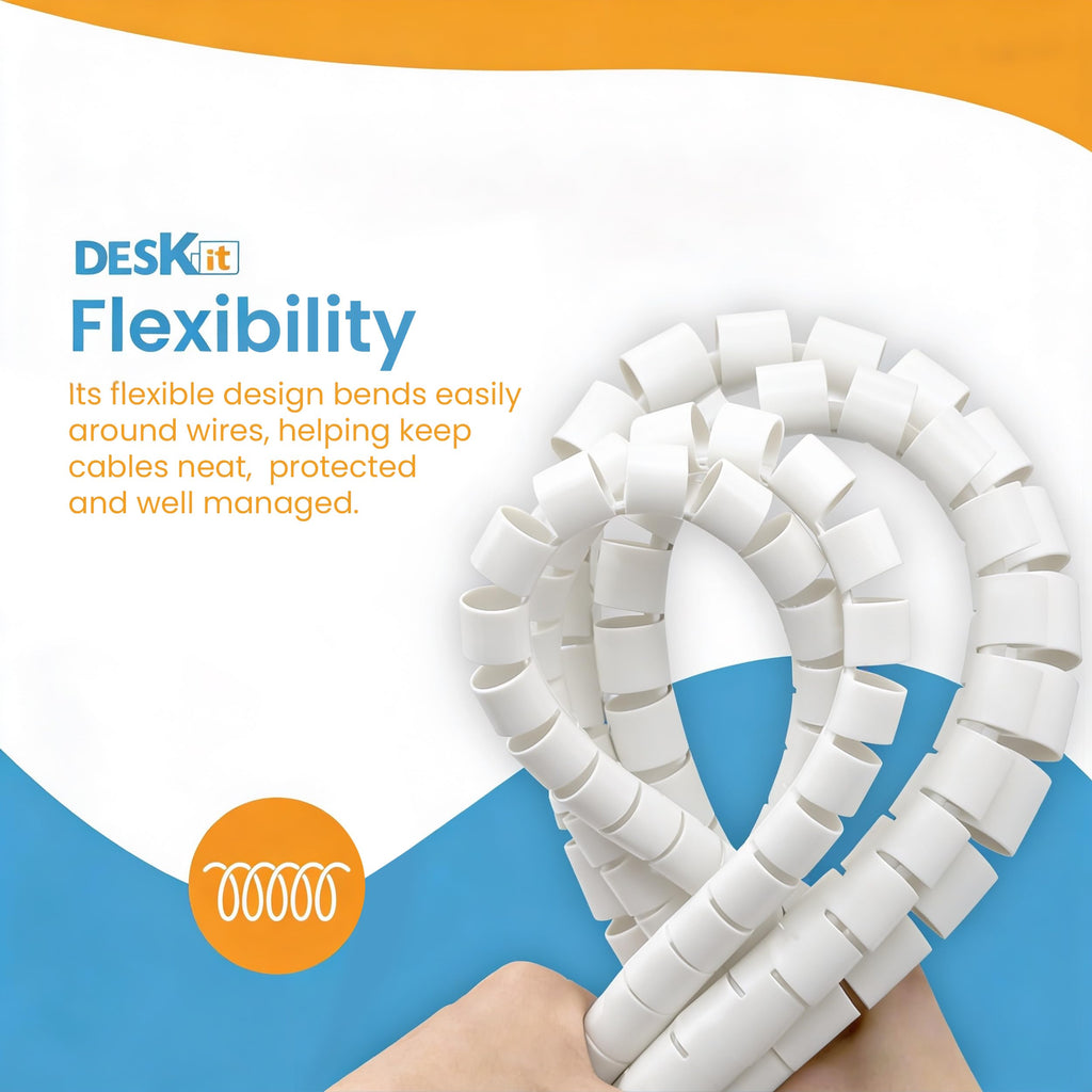 Cable Tidy Sleeve 6m — Flexible 20mm Spiral Cable Wrap, White