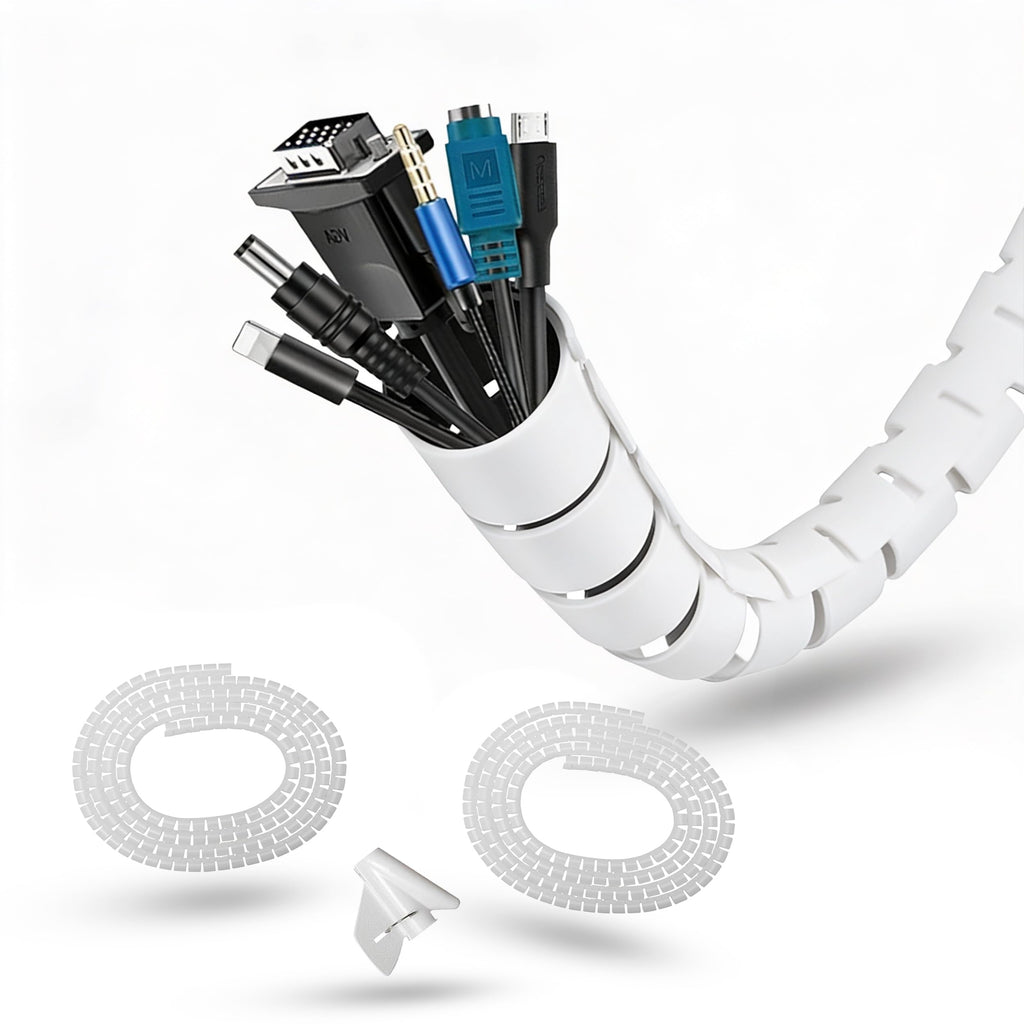 Cable Tidy Sleeve 6m — Flexible 20mm Spiral Cable Wrap, White