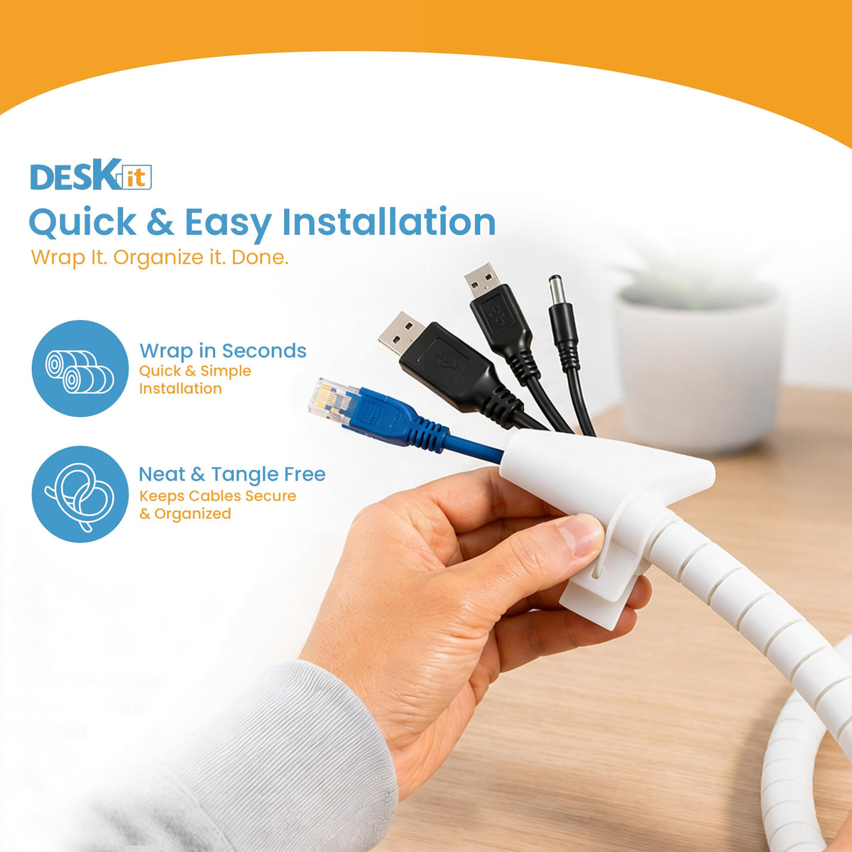 Cable Tidy Sleeve 6m — Flexible 20mm Spiral Cable Wrap, White