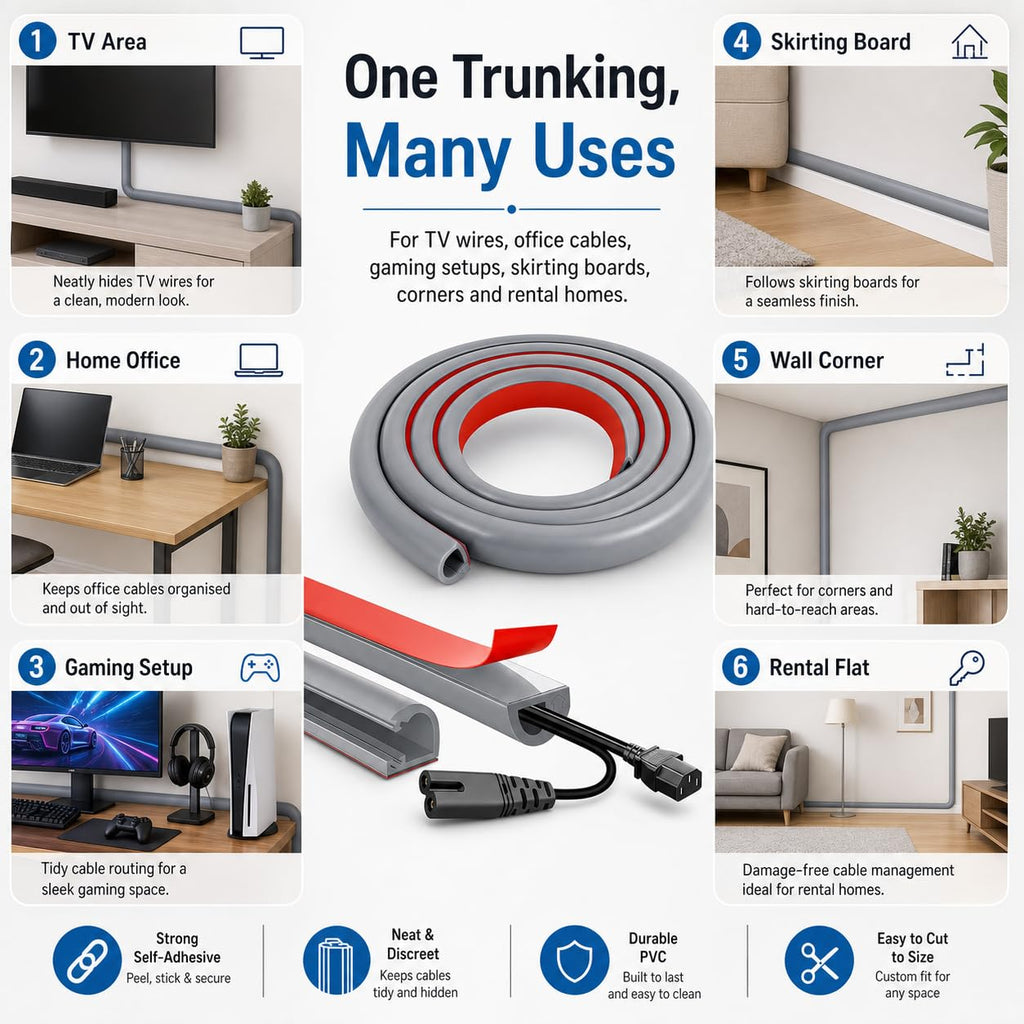Cable Trunking Self-Adhesive for Electric Cables 15x10mm 3m (Grey)