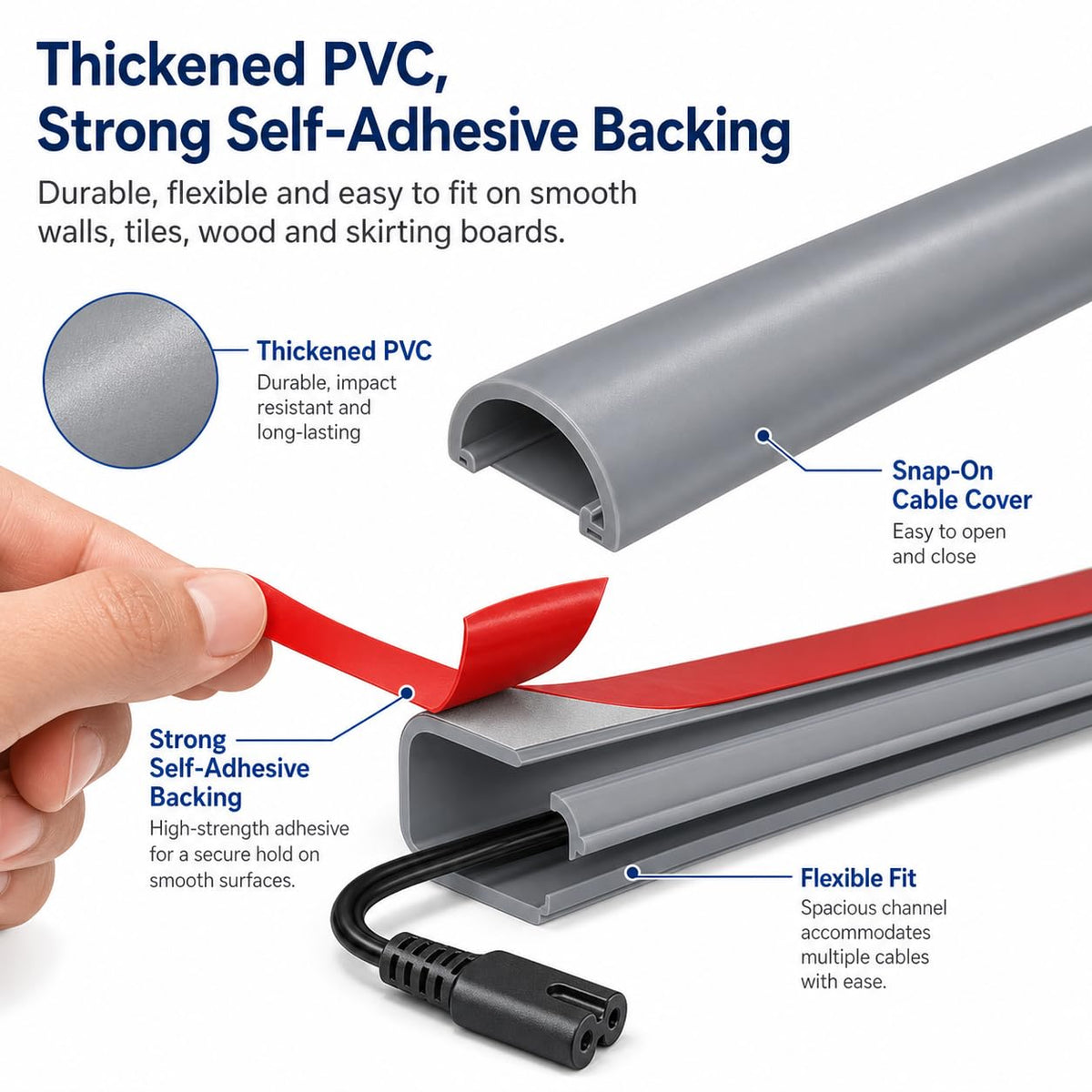 Cable Trunking Self-Adhesive for Electric Cables 15x10mm 3m (Grey)
