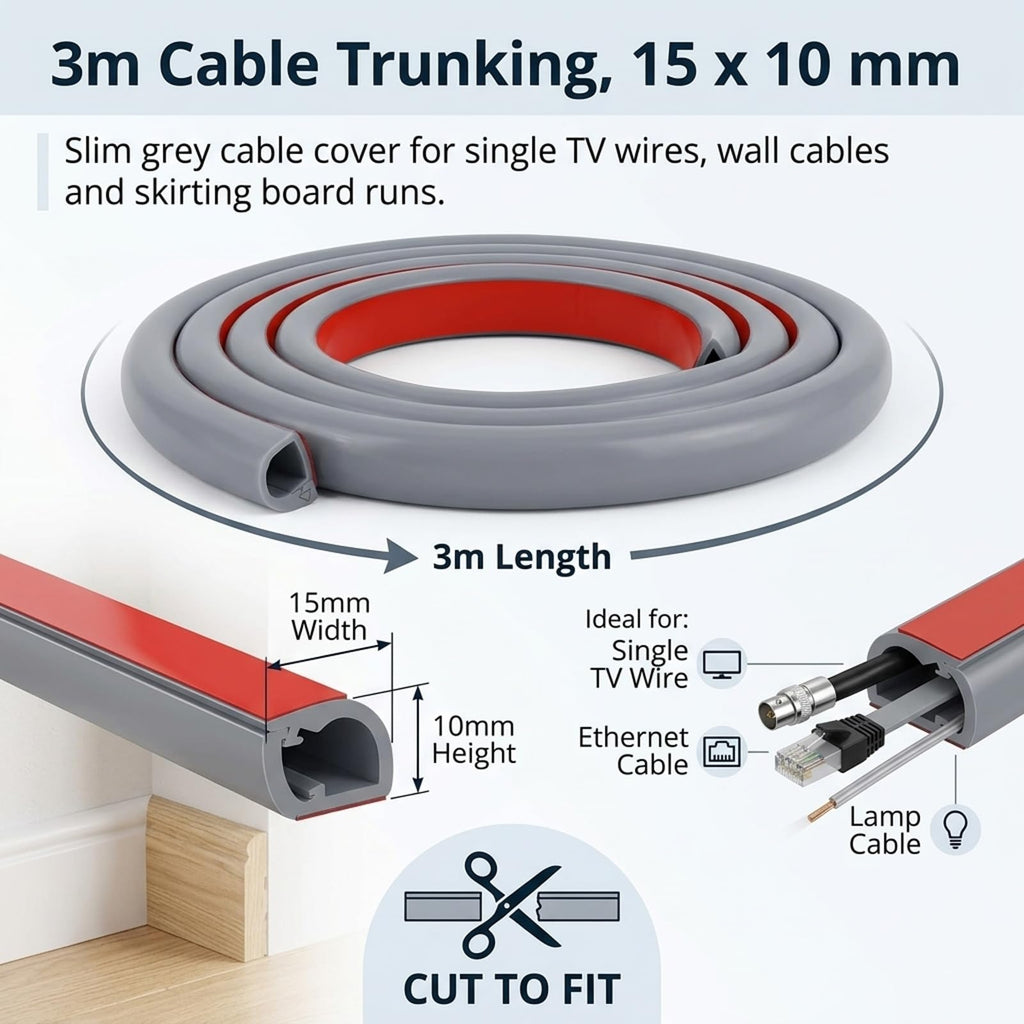 Cable Trunking Self-Adhesive for Electric Cables 15x10mm 3m (Grey)