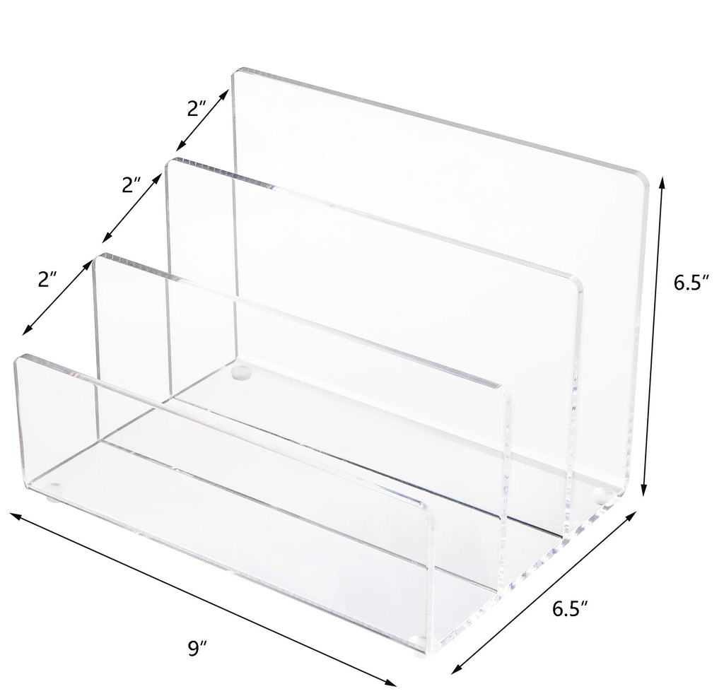 Clear Acrylic 3-Section Vertical File Holder — 23 x 16.5 x 16.5 cm
