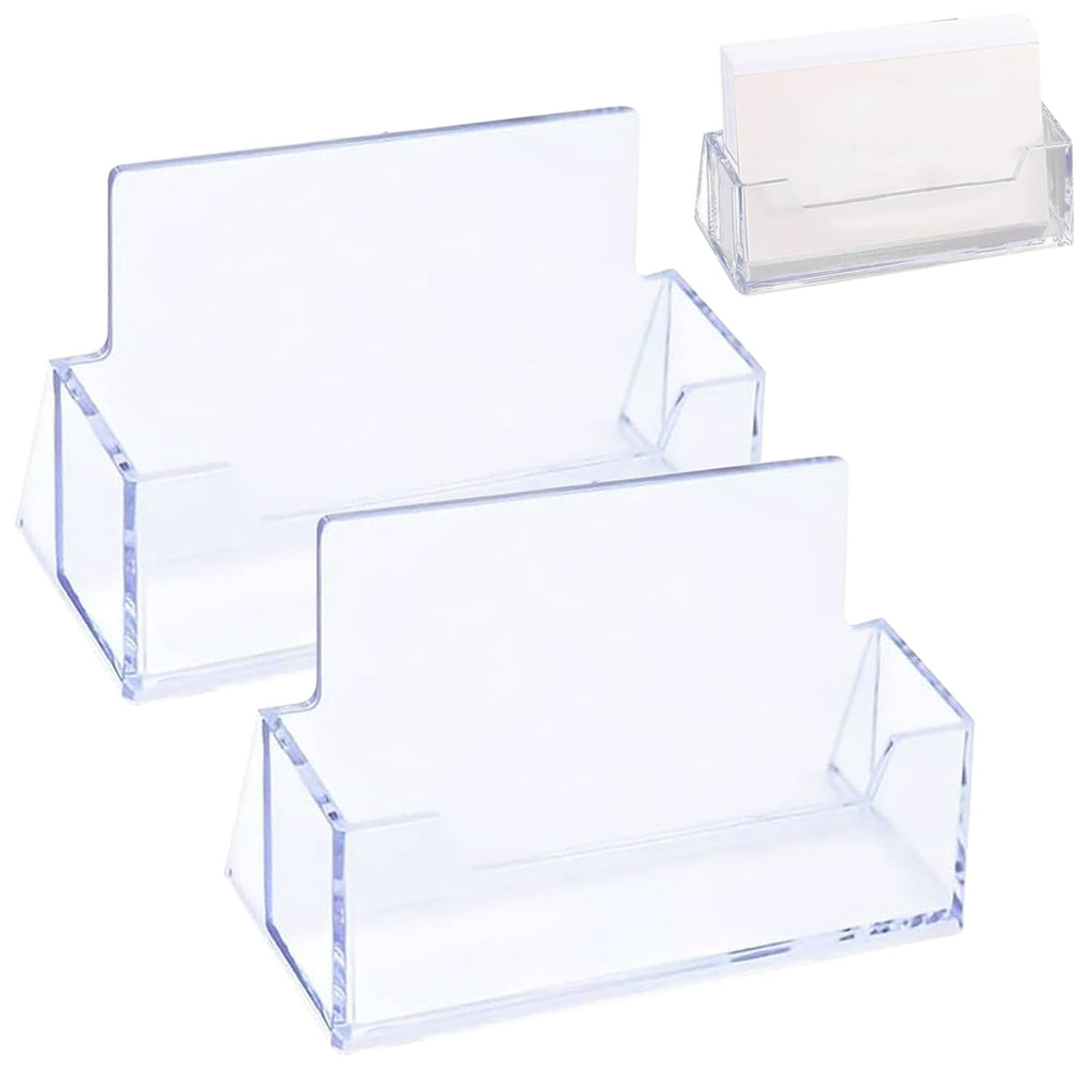 Clear Acrylic Business Card Holder Stand - 2-Pack Vertical Desk Organizer
