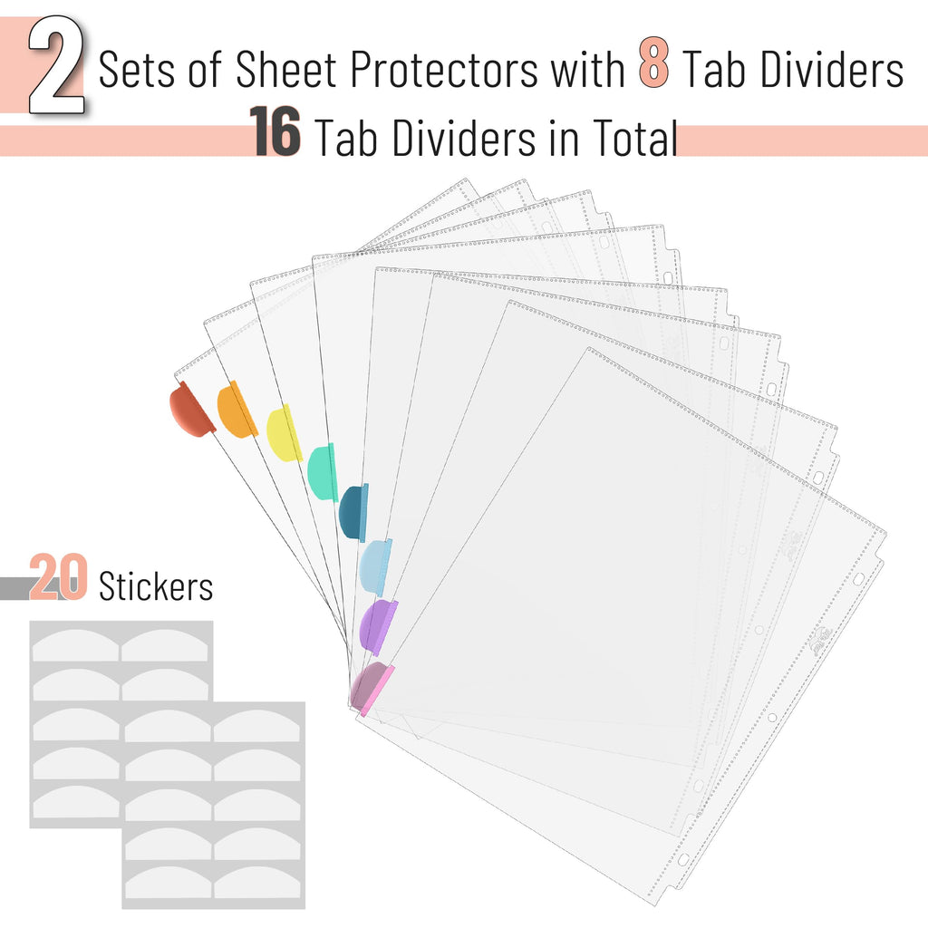 Clear Sheet Protectors with 8 Tabs, 2 Sets (Letter 8.5 x 11)