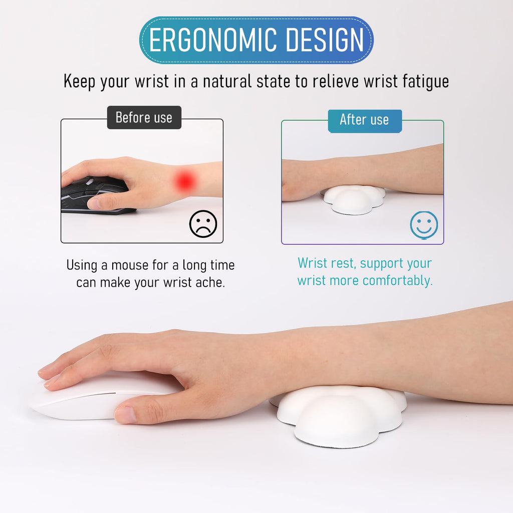 Cloud Mouse Wrist Rest — Memory Foam Non-Slip Wrist Support (White)