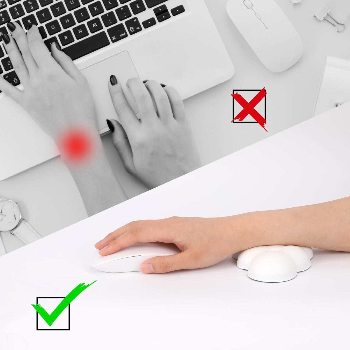 Cloud Mouse Wrist Rest — Memory Foam Non-Slip Wrist Support (White)
