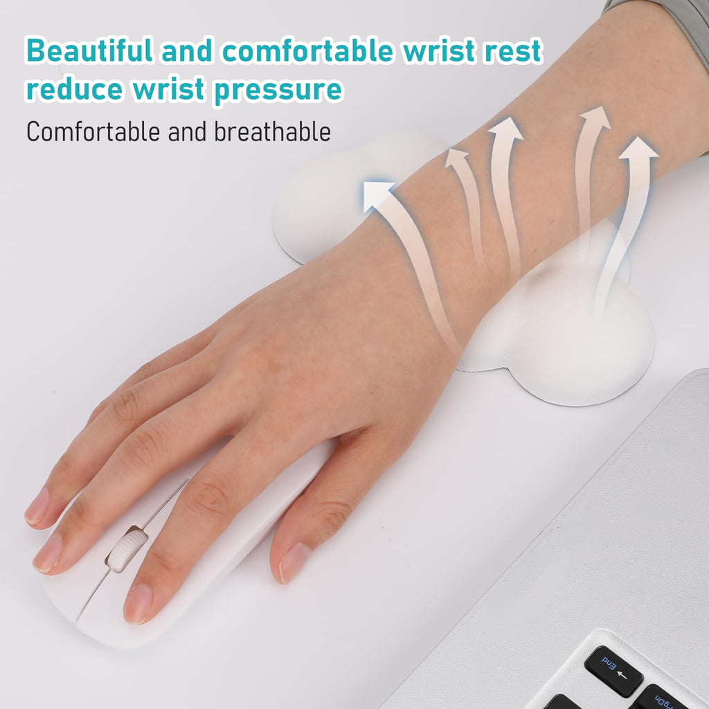 Cloud Mouse Wrist Rest — Memory Foam Non-Slip Wrist Support (White)