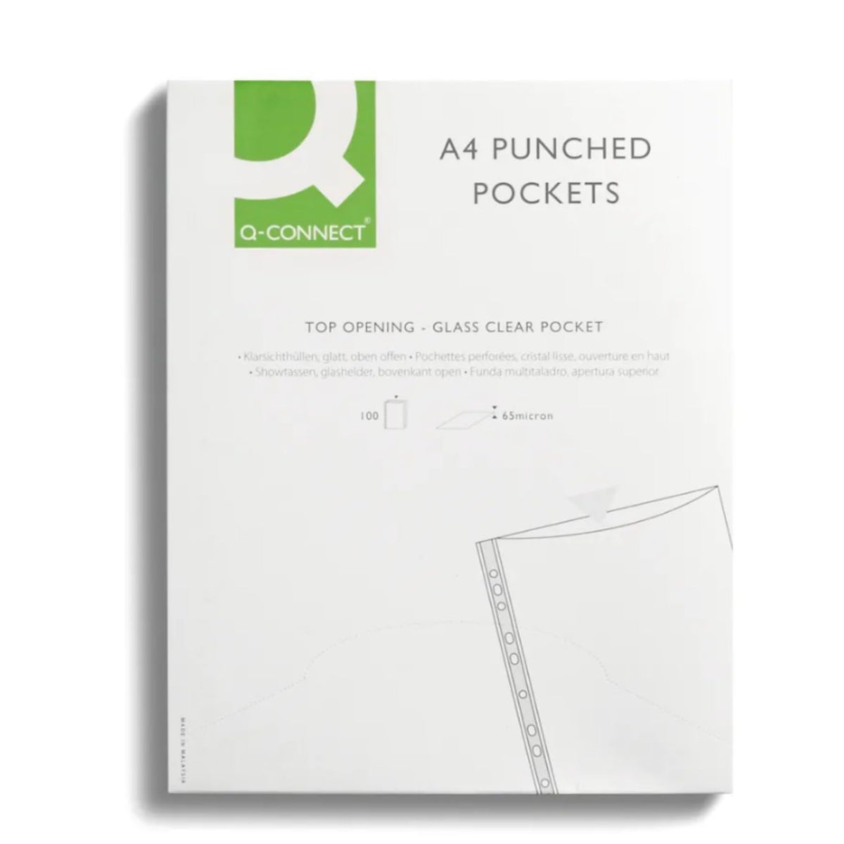 Delux Punched A4 Top-Opening Clear Pockets with Green Reinforced Strip (Pack of 100)