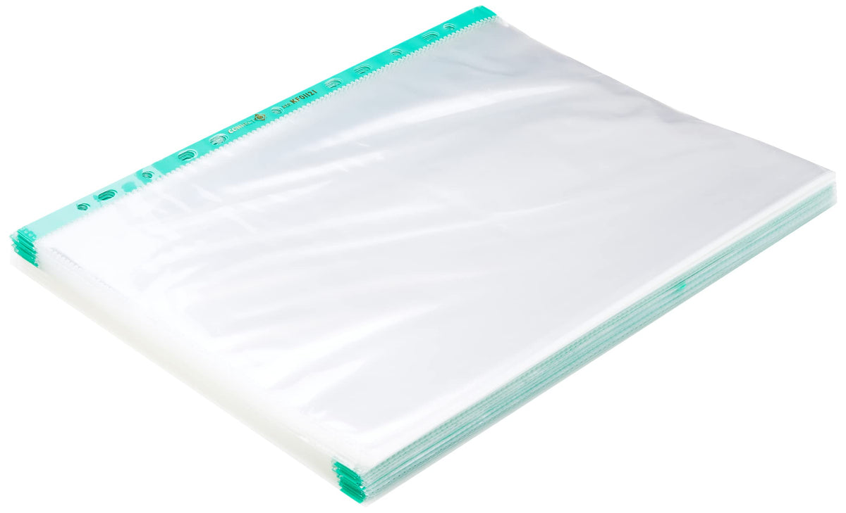 Delux Punched A4 Top-Opening Clear Pockets with Green Reinforced Strip (Pack of 100)