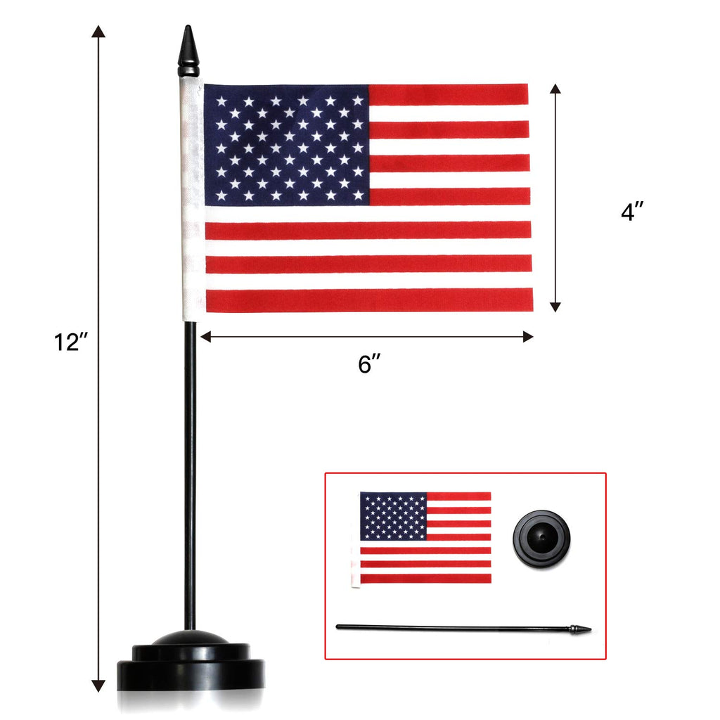 Deluxe Desk US Flag Set - 6 x 4 in Mini Flag on 12 in Solid Pole