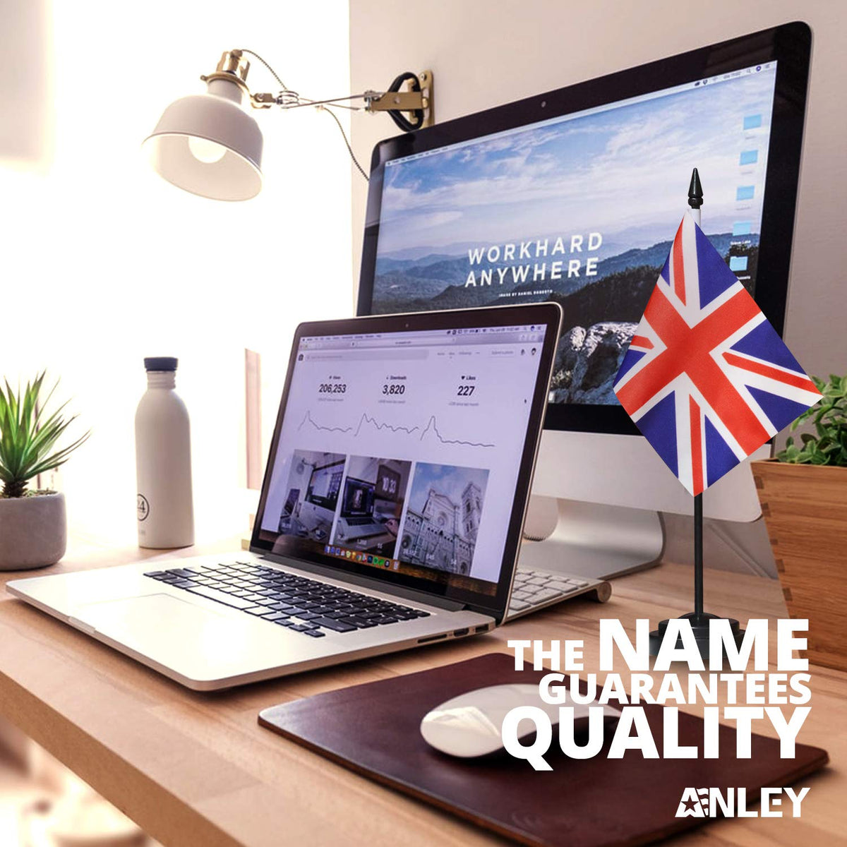 Deluxe UK Desk Flag Set - 6 x 4 in Mini Union Jack with 12 in Pole