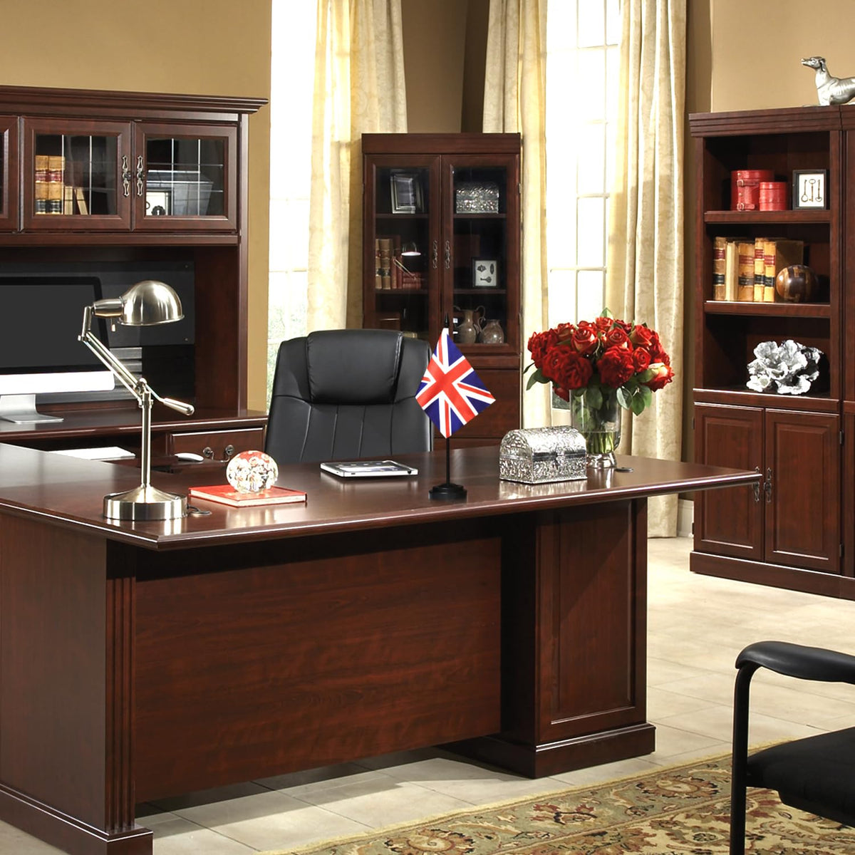 Deluxe UK Desk Flag Set - 6 x 4 in Mini Union Jack with 12 in Pole