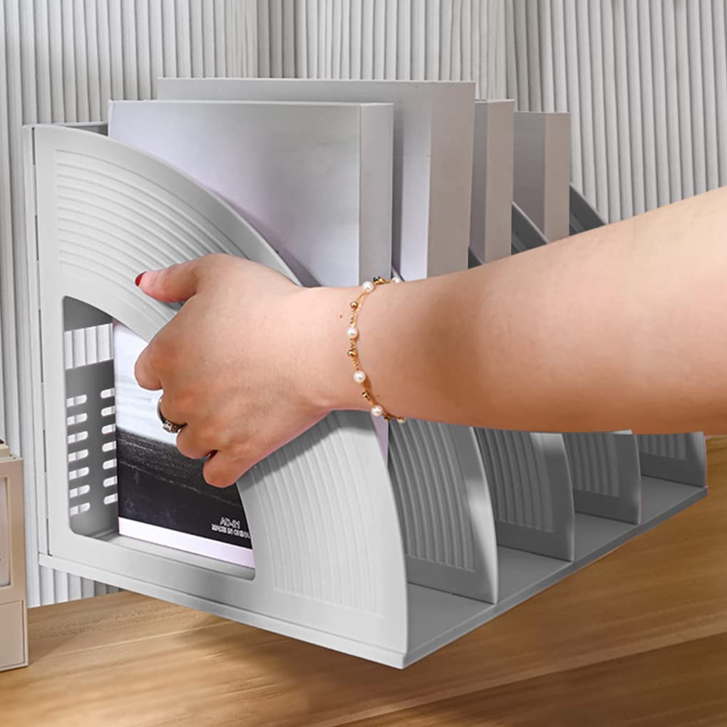 Desk File Organizer 4-Slot Plastic Magazine & Document Holder Light Gray