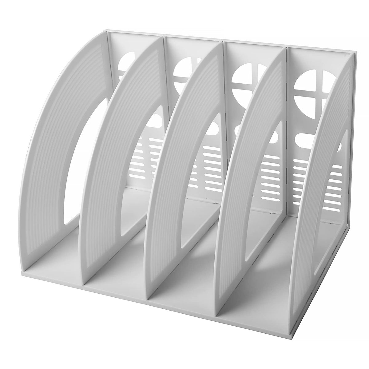 Desk File Organizer 4-Slot Plastic Magazine & Document Holder Light Gray