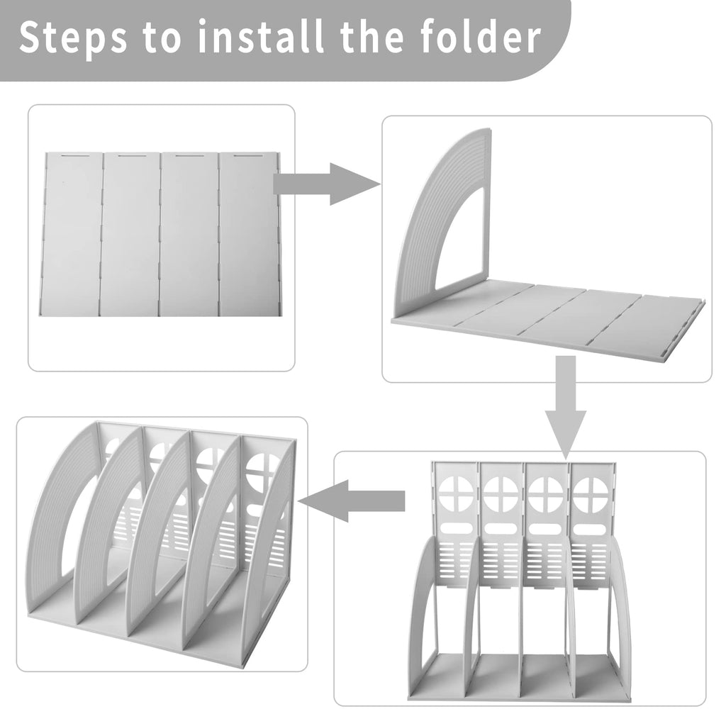 Desk File Organizer 4-Slot Plastic Magazine & Document Holder Light Gray