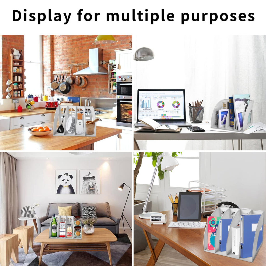 Desk File Organizer 4-Slot Plastic Magazine & Document Holder Light Gray