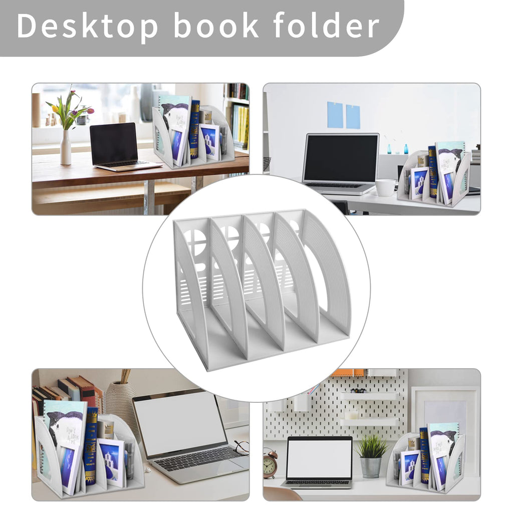 Desk File Organizer 4-Slot Plastic Magazine & Document Holder Light Gray