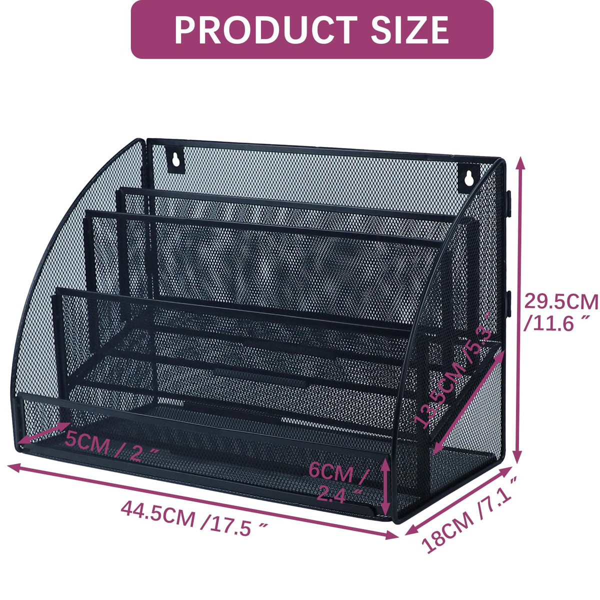 Desk File Organizer - Mesh Metal Magazine File Holder, 4-Section Black