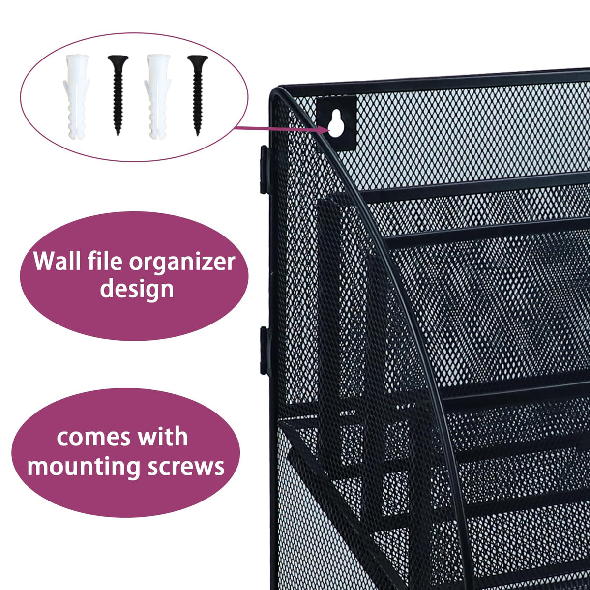 Desk File Organizer - Mesh Metal Magazine File Holder, 4-Section Black