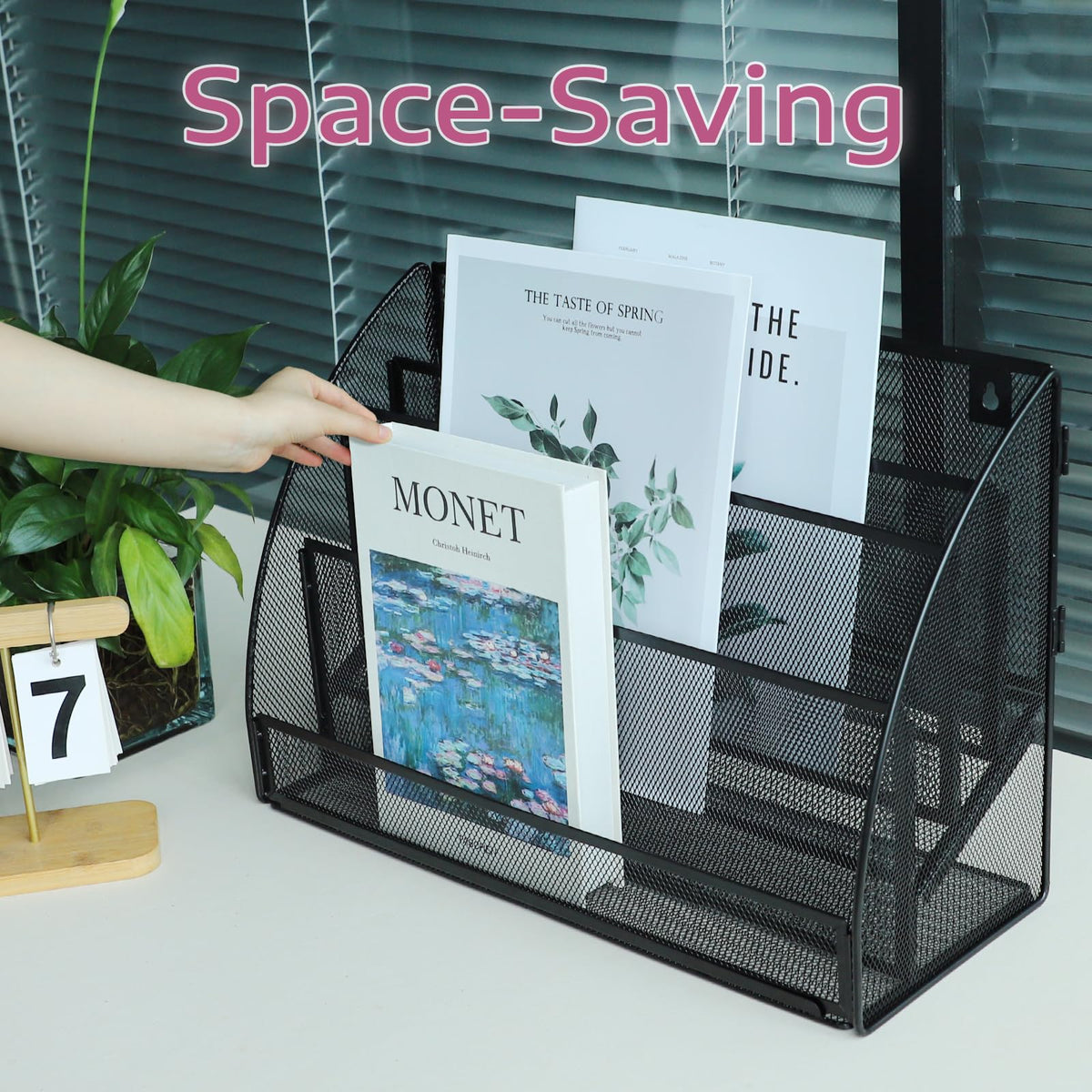 Desk File Organizer - Mesh Metal Magazine File Holder, 4-Section Black