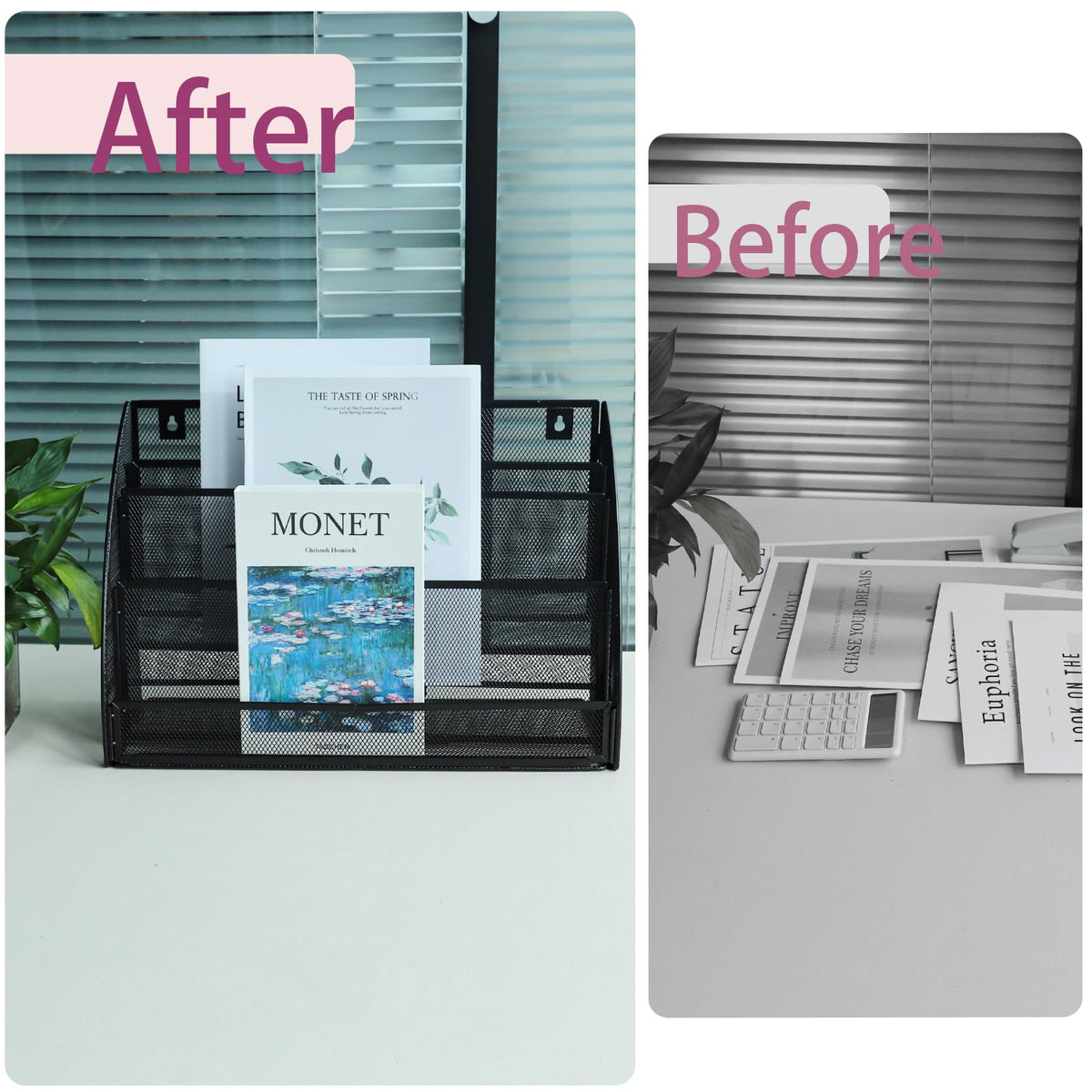 Desk File Organizer - Mesh Metal Magazine File Holder, 4-Section Black