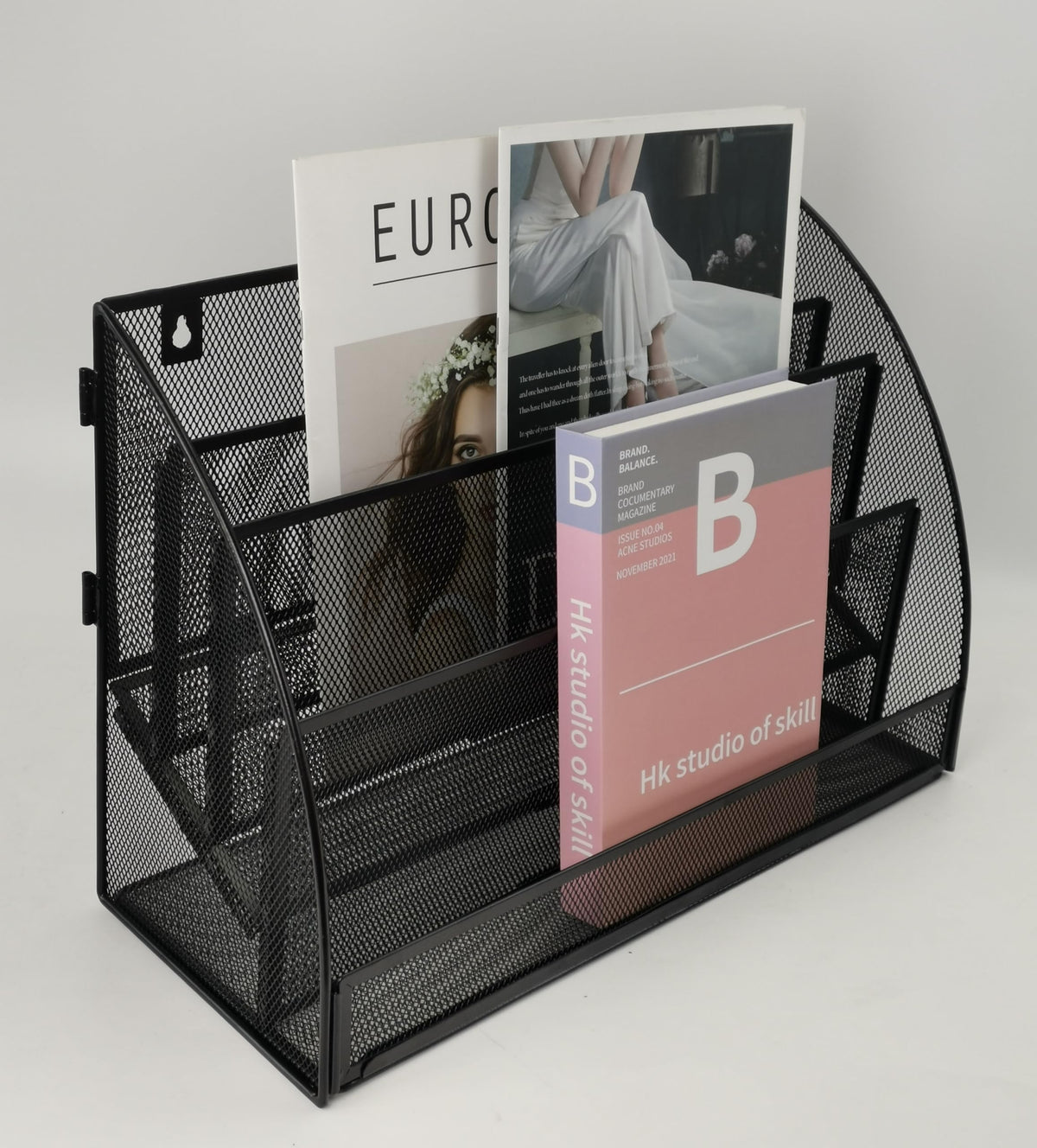 Desk File Organizer - Mesh Metal Magazine File Holder, 4-Section Black