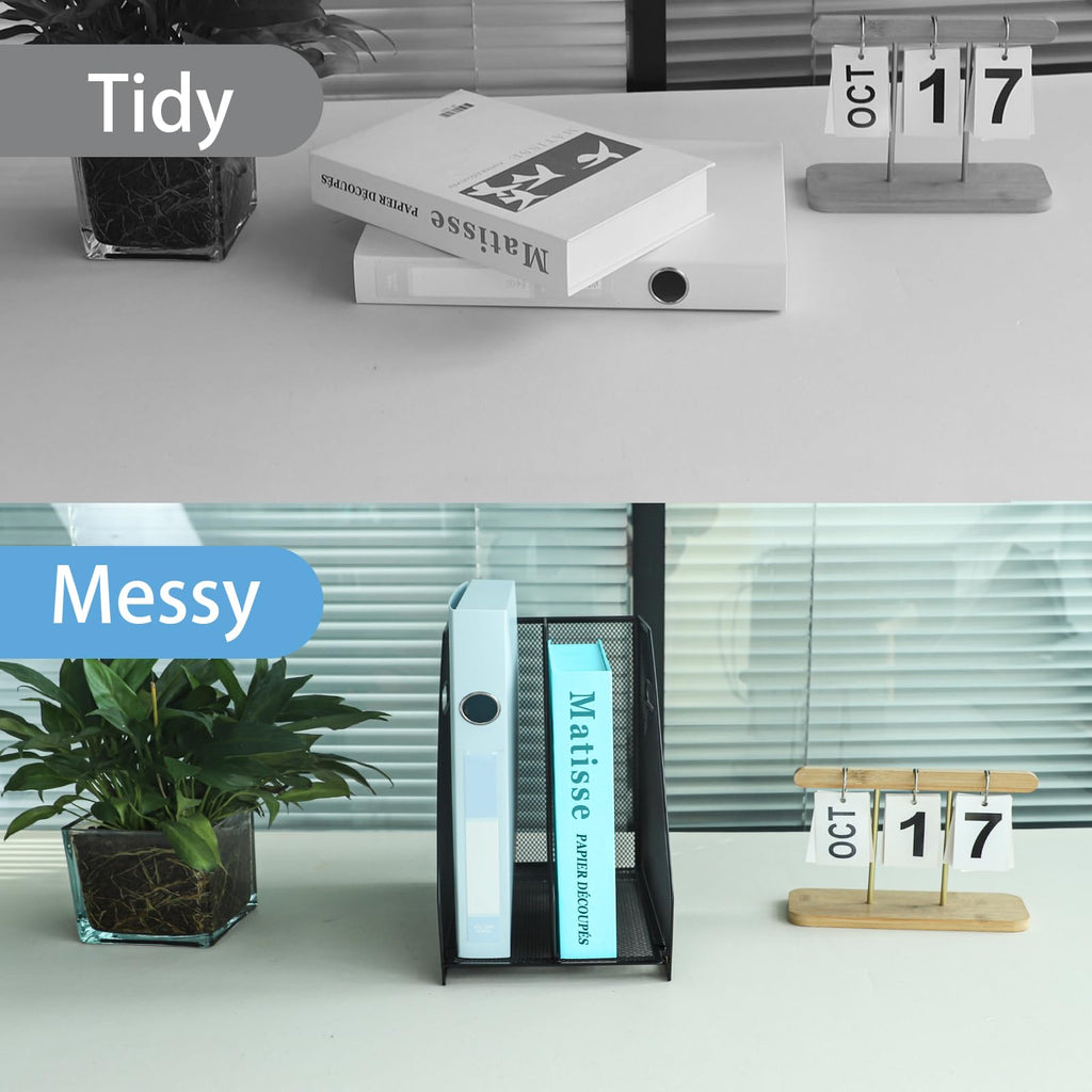 Desk Organizer Metal Magazine File Holder, 2 Vertical Compartments - Black