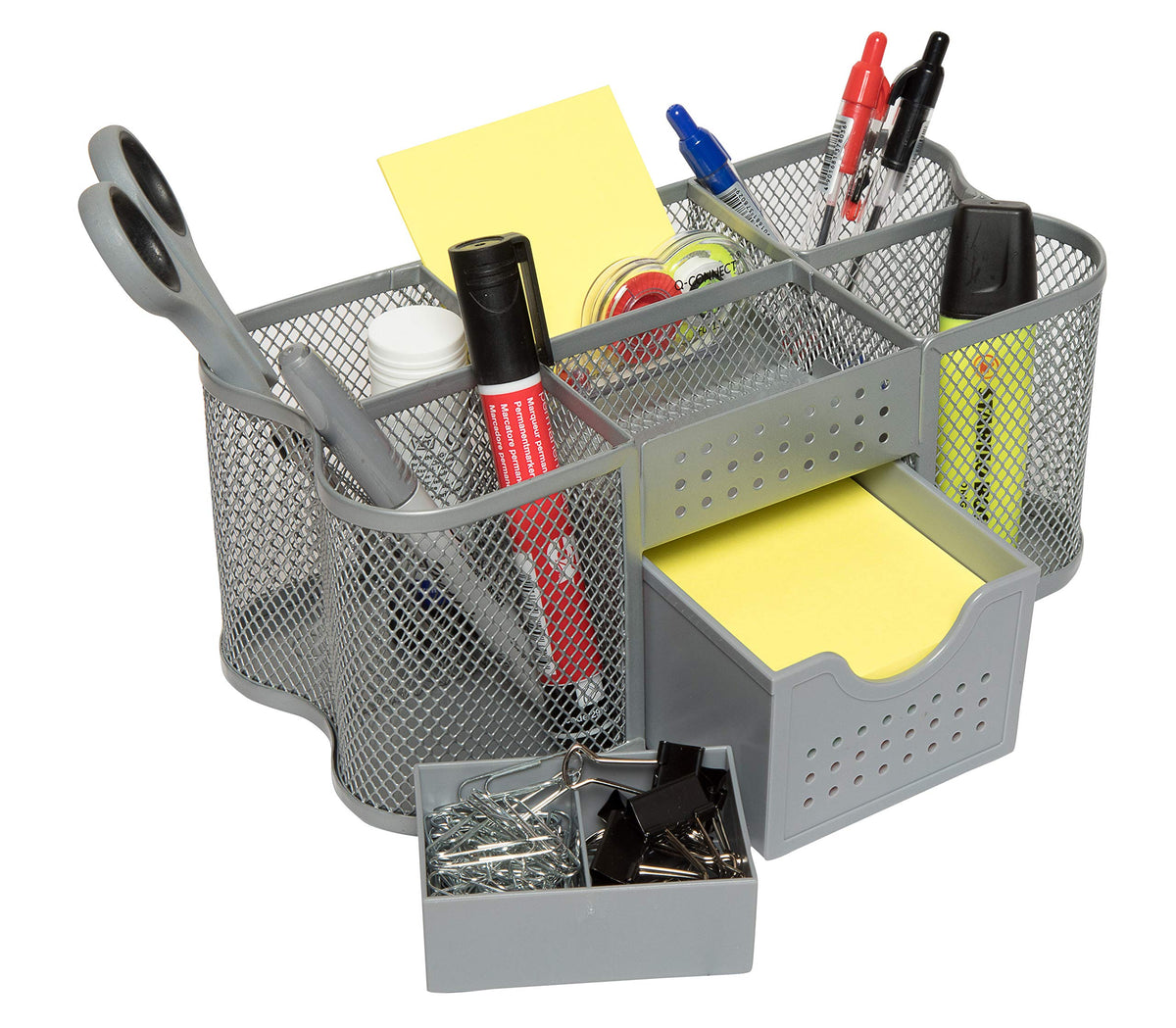 Desk Tidy Organizer Caddy — Mesh Pen & Stationery Holder, Silver