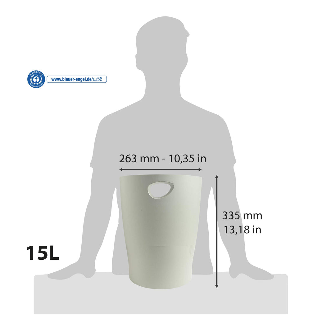 Ecobin Waste Paper Bin 15L — 263 x 263 x 335 mm, Grey